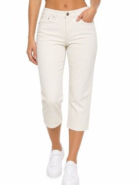 Women’s Lee Regular Fit Mid Rise Capri Jeans 10 Petite Flex Motion NWT Off White